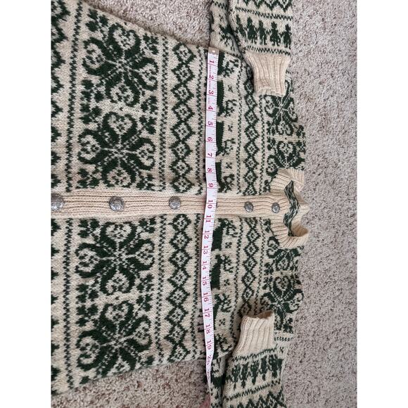 Wool 100% Knit Cardigan Sweater Green and Cream Women's Size M READ - Picture 7 of 8